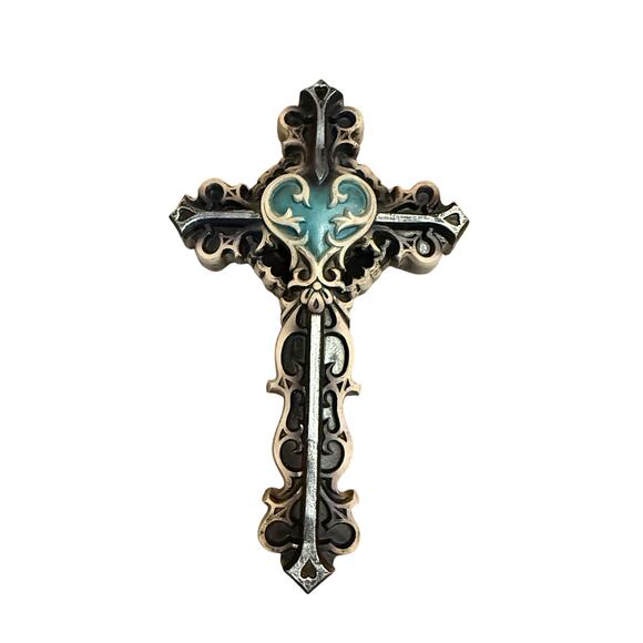 Turquoise Cross Heart Wall Decor Inspirational collectible SouthWest - Picture 1 of 4